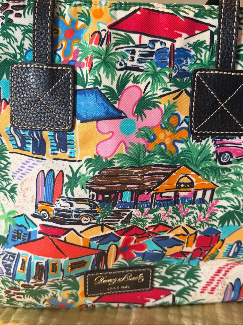 Dooney & Bourke Tropical Island Print Tote Shoulder Bag Colorful Resort Scene - Picture 3 of 16